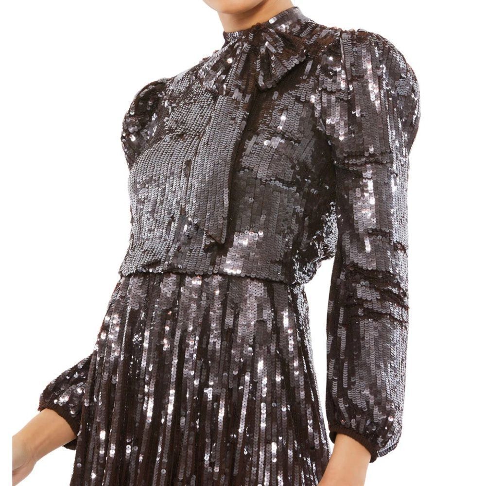 NWT Mac Duggal LONG SLEEVE TEA LENGTH DRESS Brown Size 16 93642 - Picture 4 of 14